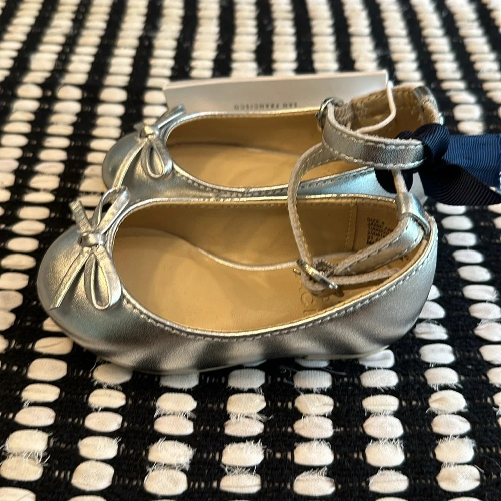 JANIE and JACK METALLIC ANKLE STRAP BOW BALLET FLAT
